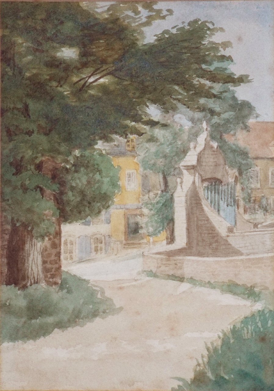 Watercolour - (Boulogne - gateway to the chateau drawbridge)